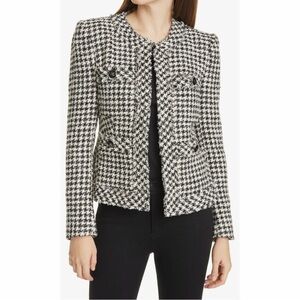 Veronica Beard Shanti Houndstooth Tweed Jacket Cream Black Size 12